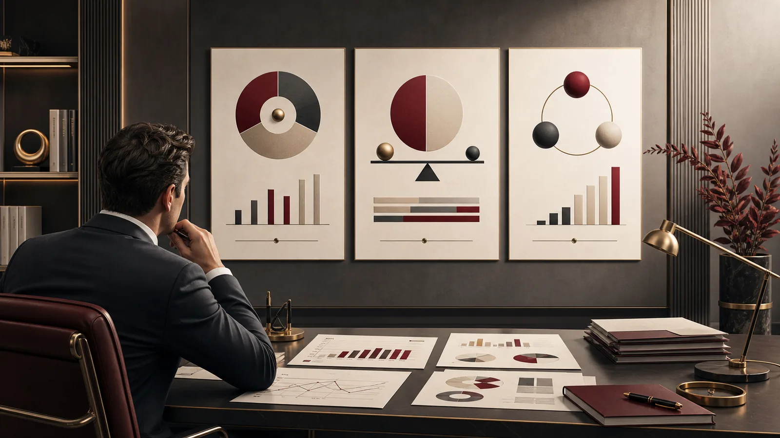 Manager analysing accounting ratios and financial reporting