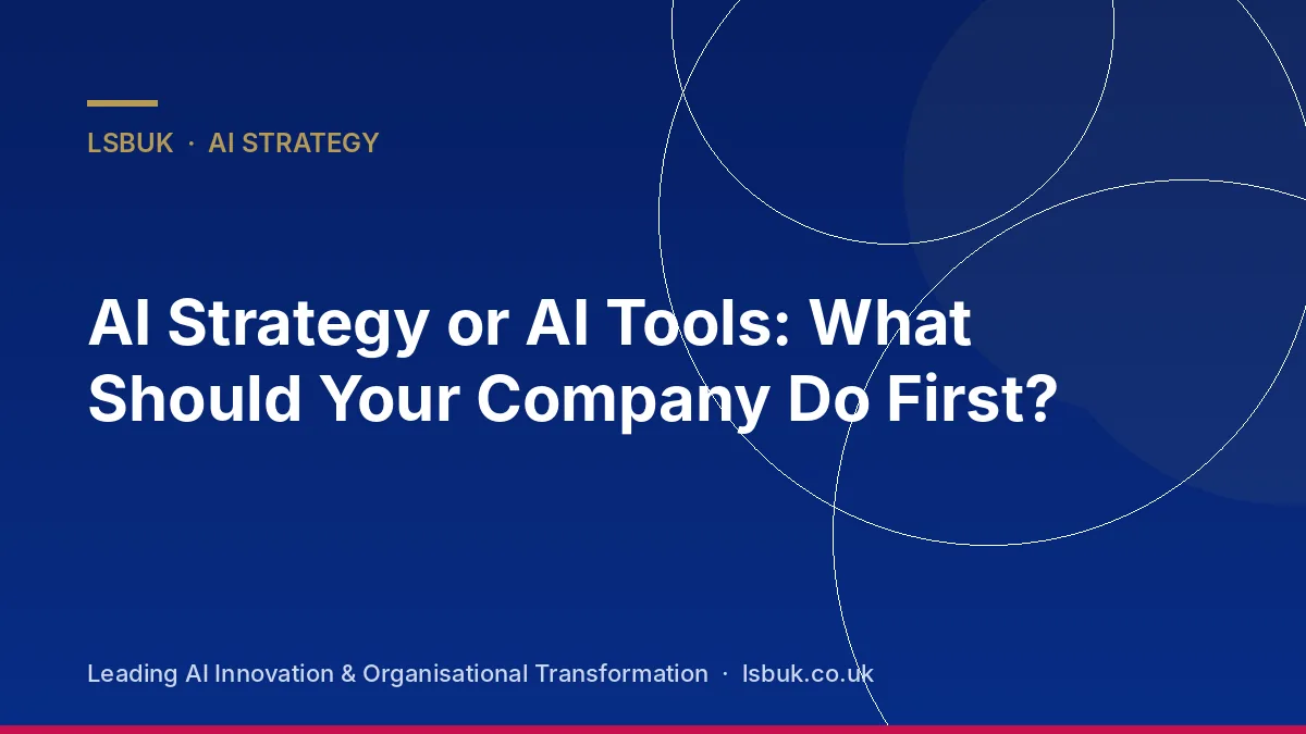 Two paths on a desk, a strategy document and a laptop running an AI assistant