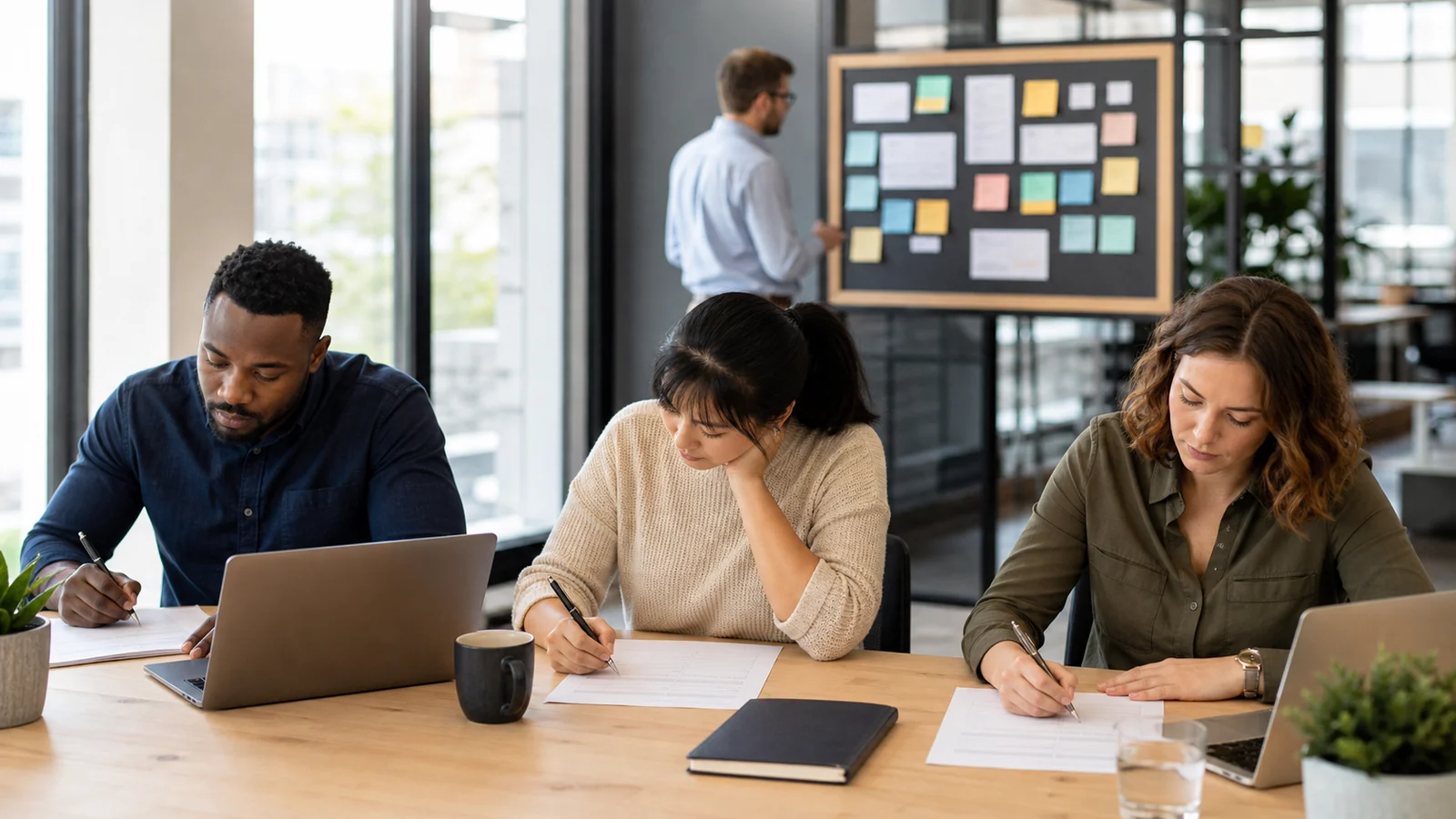 Employees completing an engagement survey designed to produce meaningful workplace action