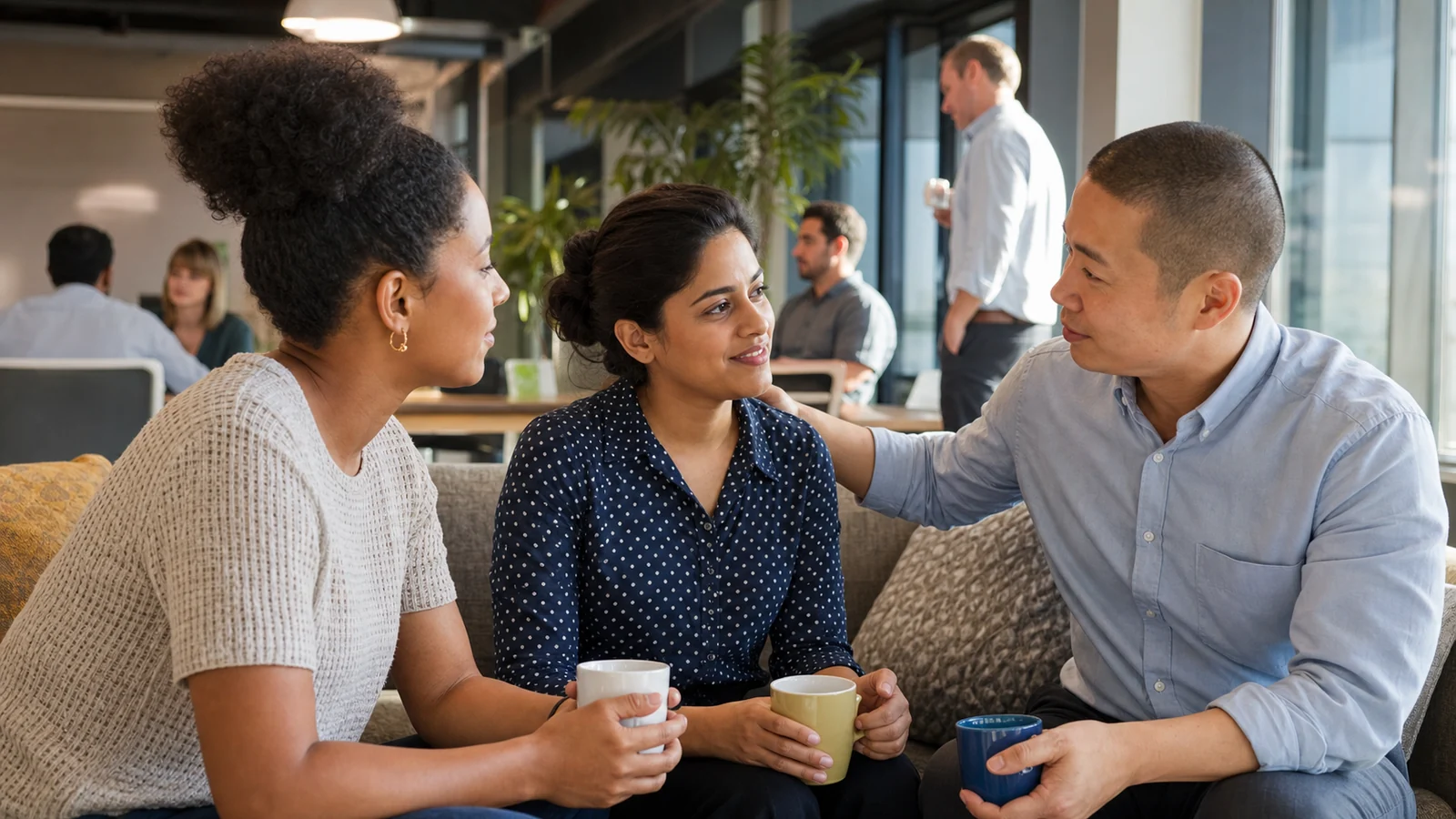 Workplace colleagues building supportive friendships and a sense of belonging