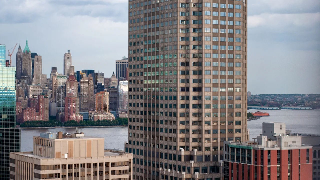 A city skyline in a major business district