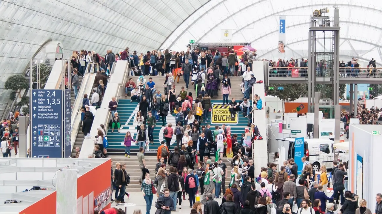 A careers fair with exhibition stands