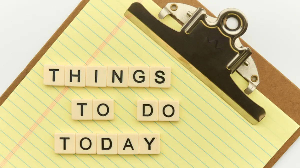 A clipboard with the words Things To Do Today spelled in letter tiles