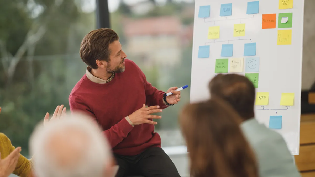 A leader presenting results to colleagues