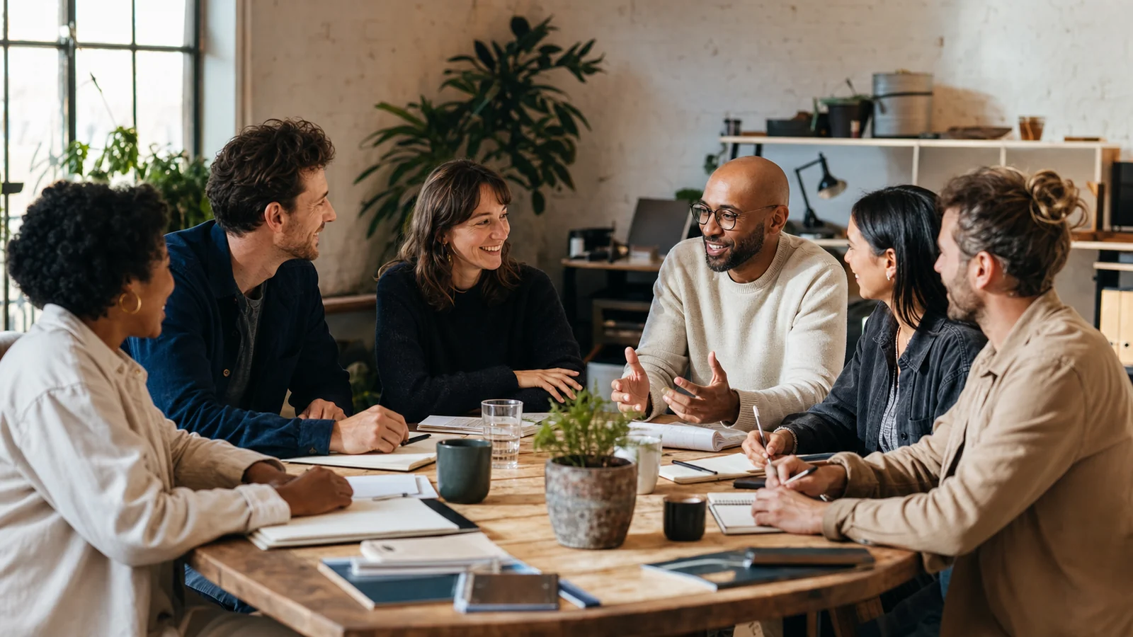 Small business team building employee engagement through close relationships and meaningful work
