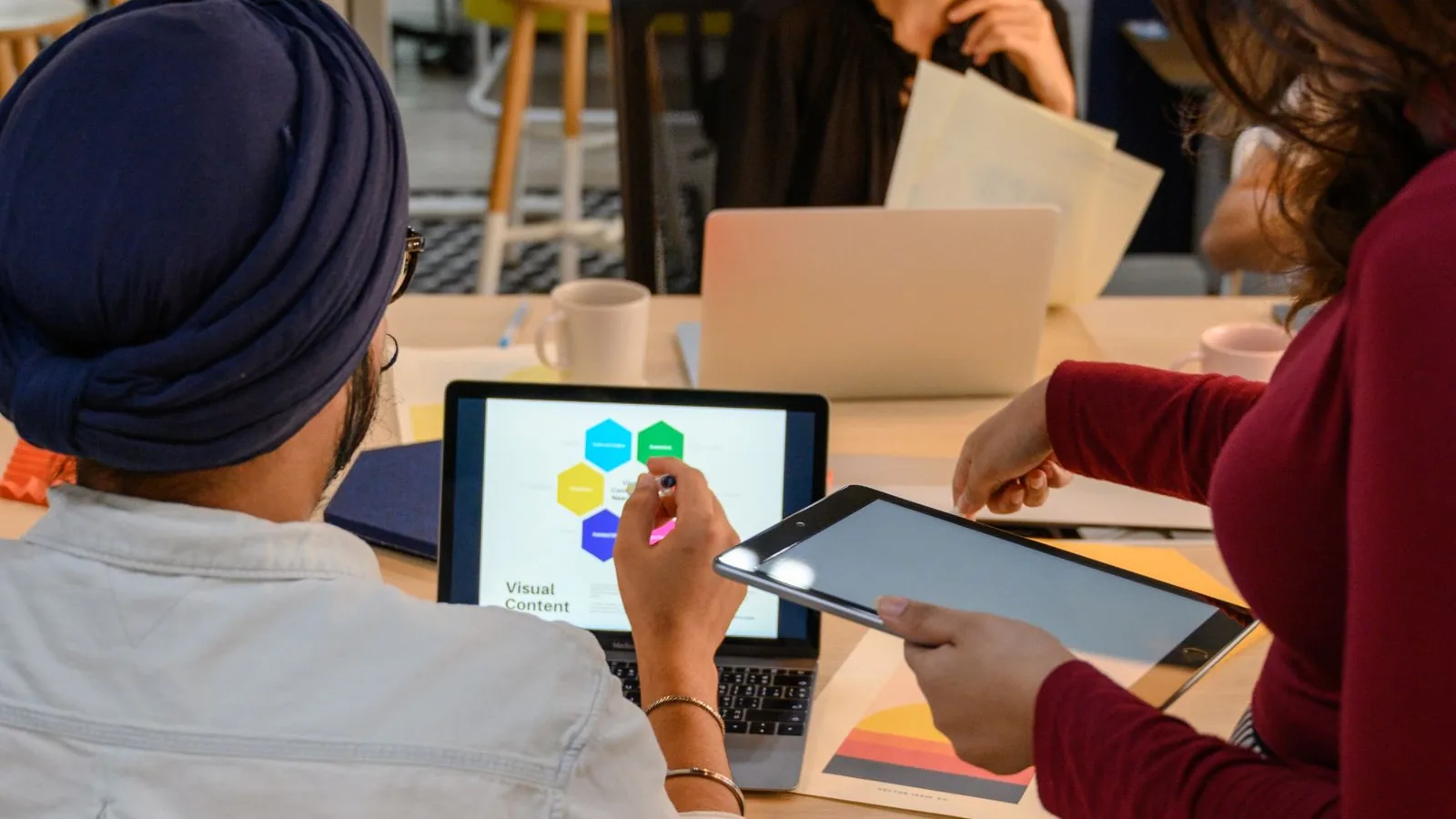 Marketing intern building professional relationships through collaborative work