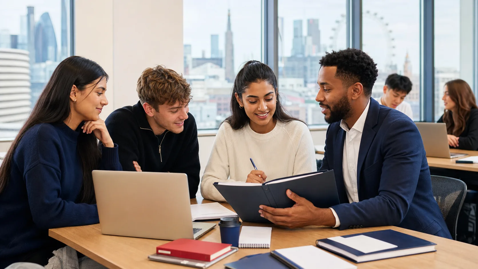 Students discussing Level 3 Diploma progression in a UK classroom