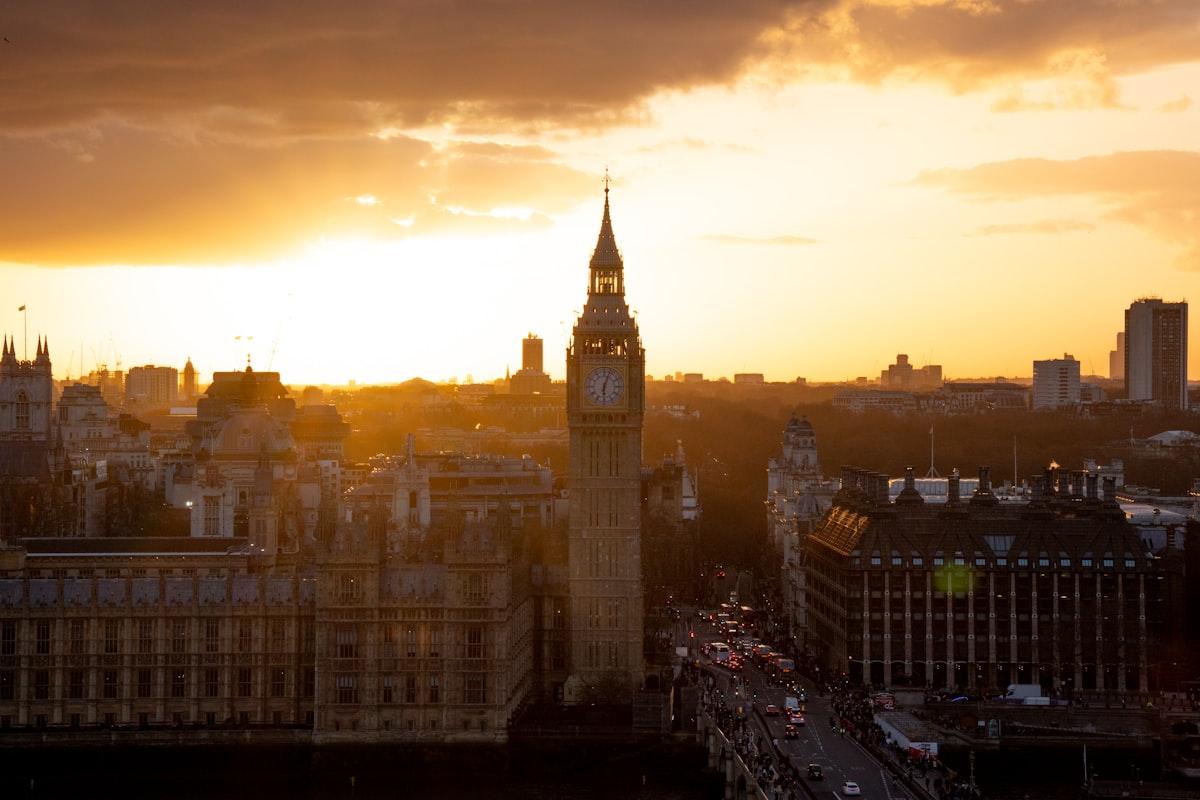 The City of London skyline at dusk, home to world-leading business schools and an equally wide range of tuition costs