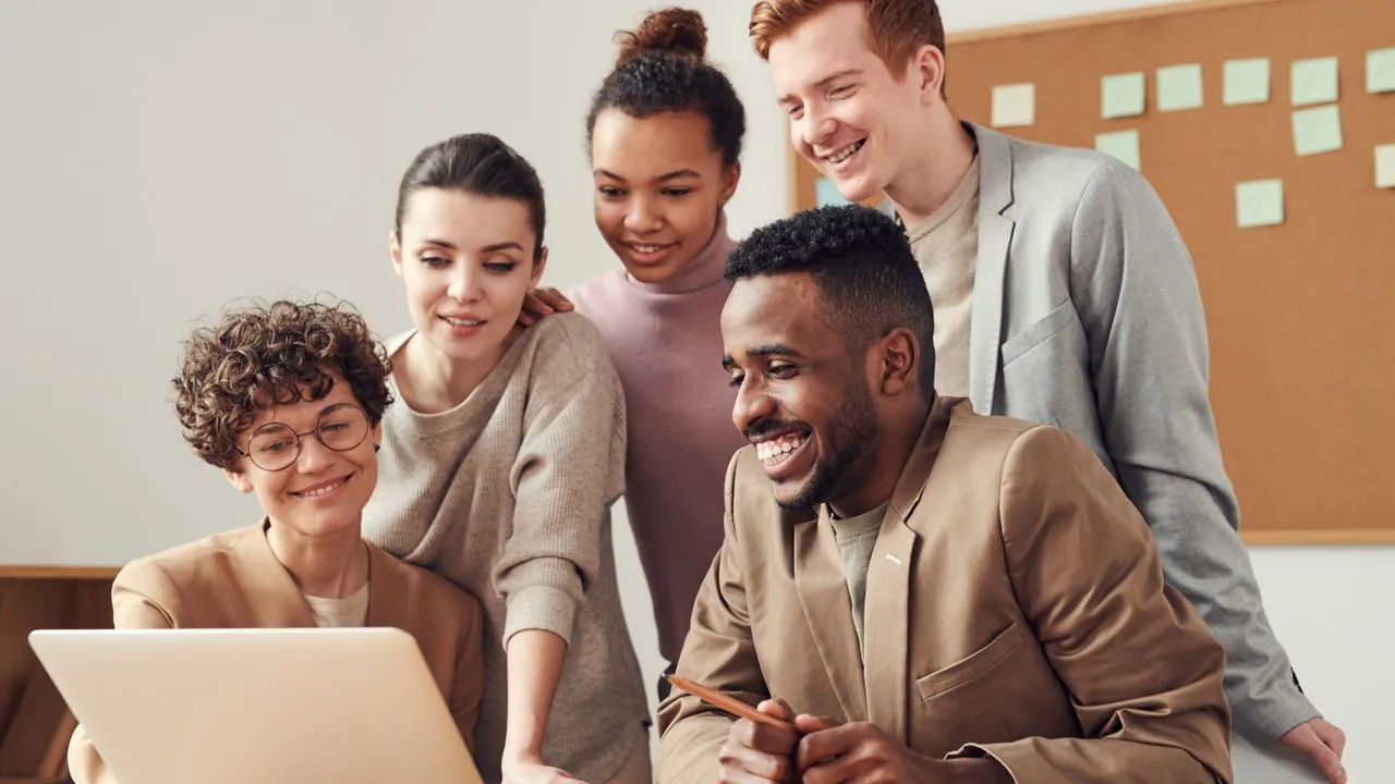 A marketing team with different specialists working together