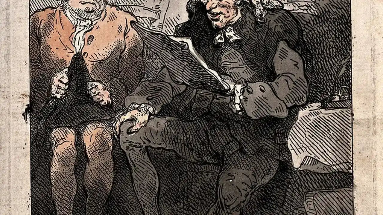 Examining a document closely with a magnifying glass