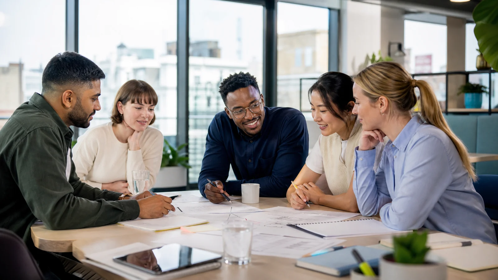 Engaged workplace team collaborating with energy, trust and a shared sense of purpose