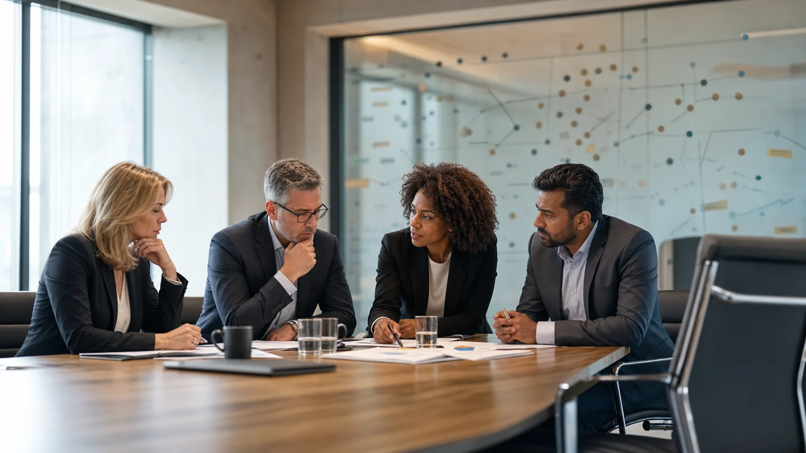 Leadership team examining barriers that hold back employee engagement